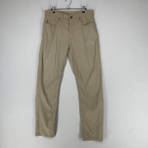 PRANA Men Pants 32 Brown Khaki Stretch Hiking Outdoor Straight Leg 32.5 "